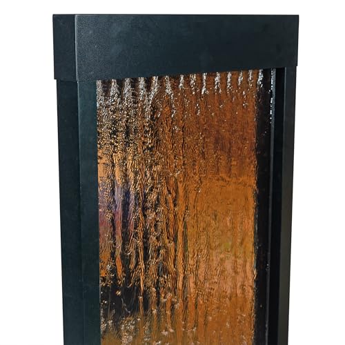 Alpine Corporation 48" Tall Indoor/Outdoor Mirror Zen Waterfall Fountain with Stones and Lights, Bronze