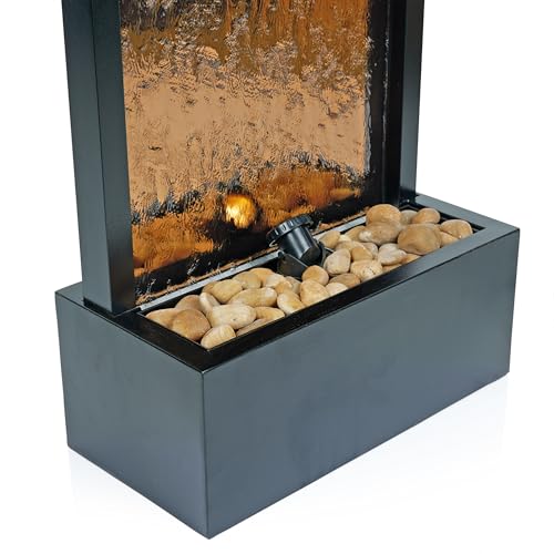 Alpine Corporation 48" Tall Indoor/Outdoor Mirror Zen Waterfall Fountain with Stones and Lights, Bronze
