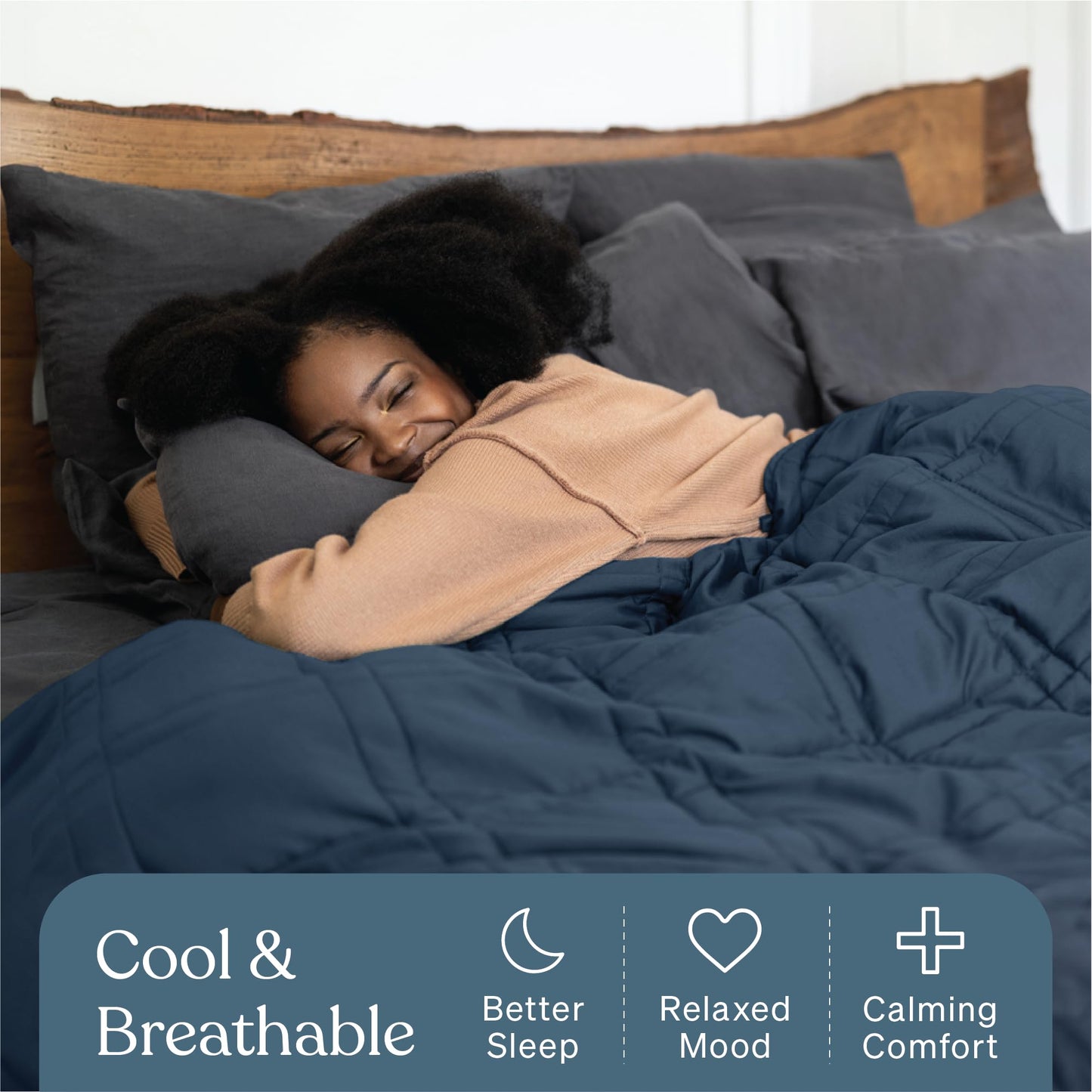 Baloo Weighted Blanket for Adults 12 lb Throw (Navy Blue, 42"x72") | Cooling & 100% Cotton | Machine Washable & Dryer Safe | Glass Microbead Fill