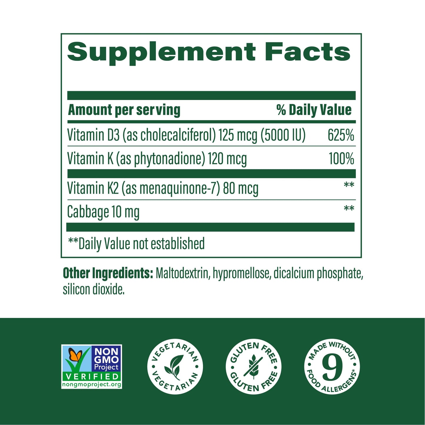 MegaFood Vitamin D3 5000 IU (125 mcg) - Vegetarian Vitamin D Supplements with Vitamin D3 K2, Supports Bones, Teeth, Muscles & Immune Health, Certified Non-GMO - 120 Mini Capsules, 120 Servings
