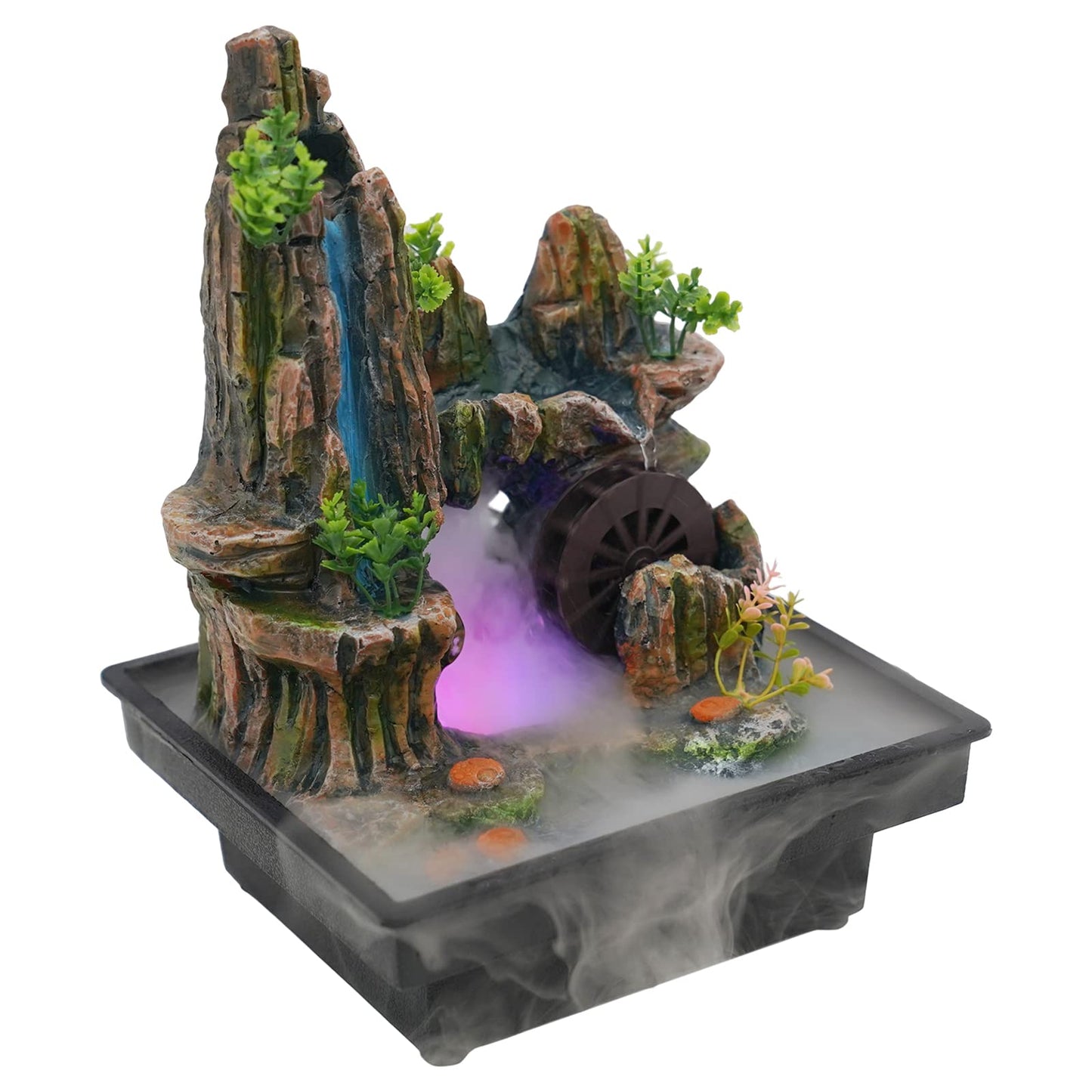 Small Fountain Rockery & Crystal Water Fountain Illuminated Waterfall, Indoor Relaxation Desktop Fountain Waterfall Feature with Automatic Pump for Home Office Bedroom Desk Décoration