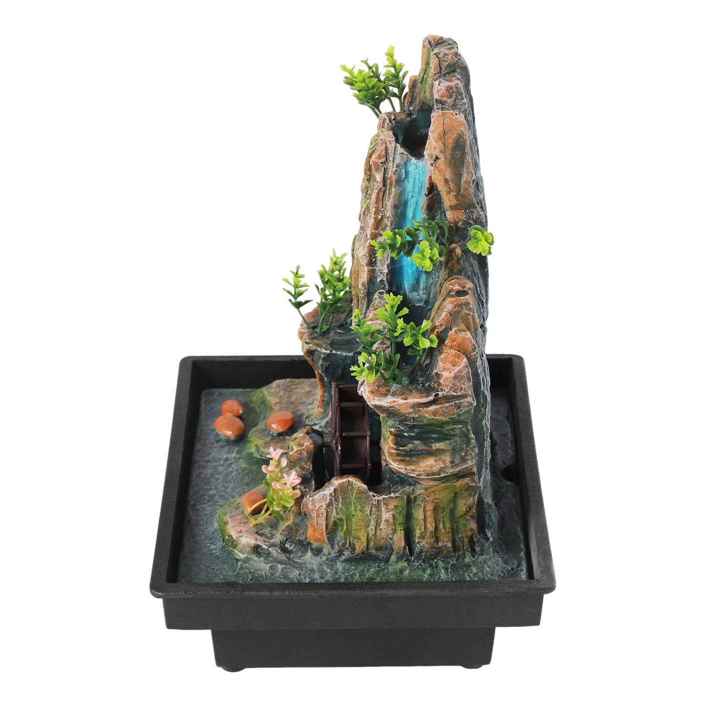 Small Fountain Rockery & Crystal Water Fountain Illuminated Waterfall, Indoor Relaxation Desktop Fountain Waterfall Feature with Automatic Pump for Home Office Bedroom Desk Décoration