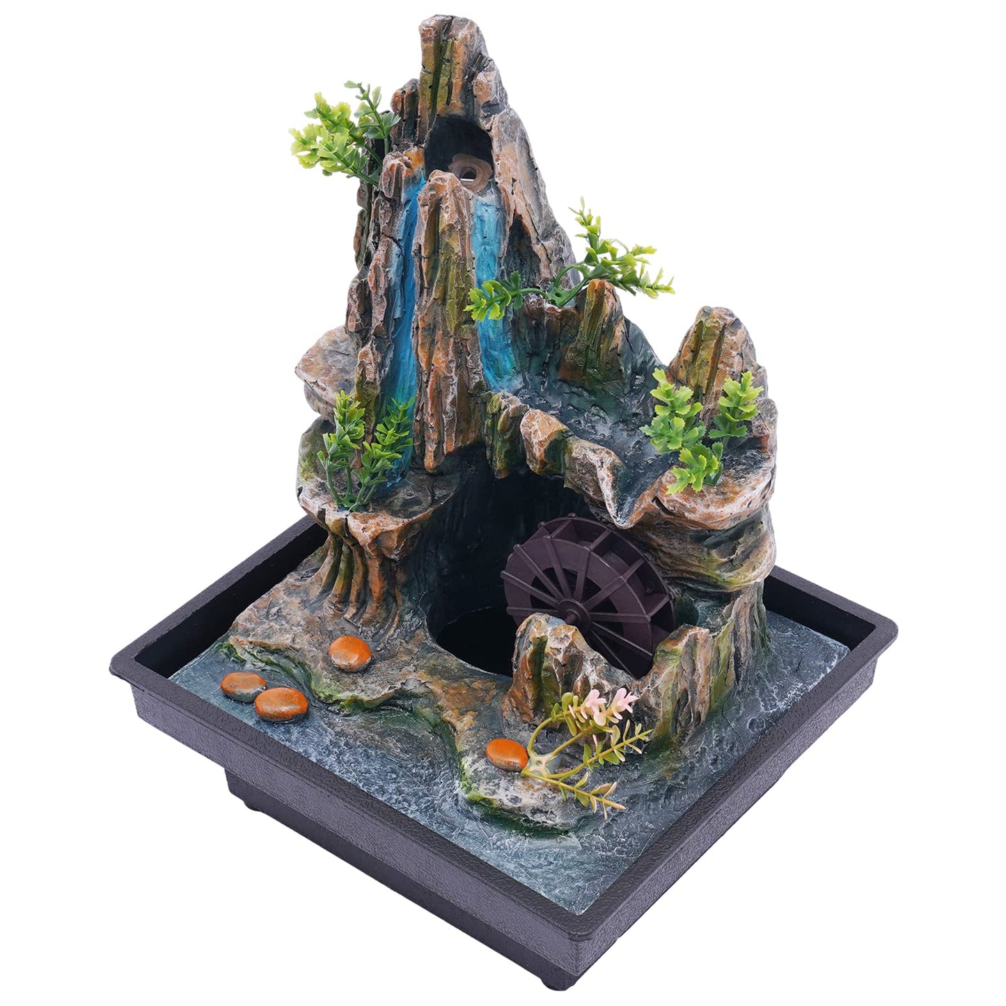 Small Fountain Rockery & Crystal Water Fountain Illuminated Waterfall, Indoor Relaxation Desktop Fountain Waterfall Feature with Automatic Pump for Home Office Bedroom Desk Décoration
