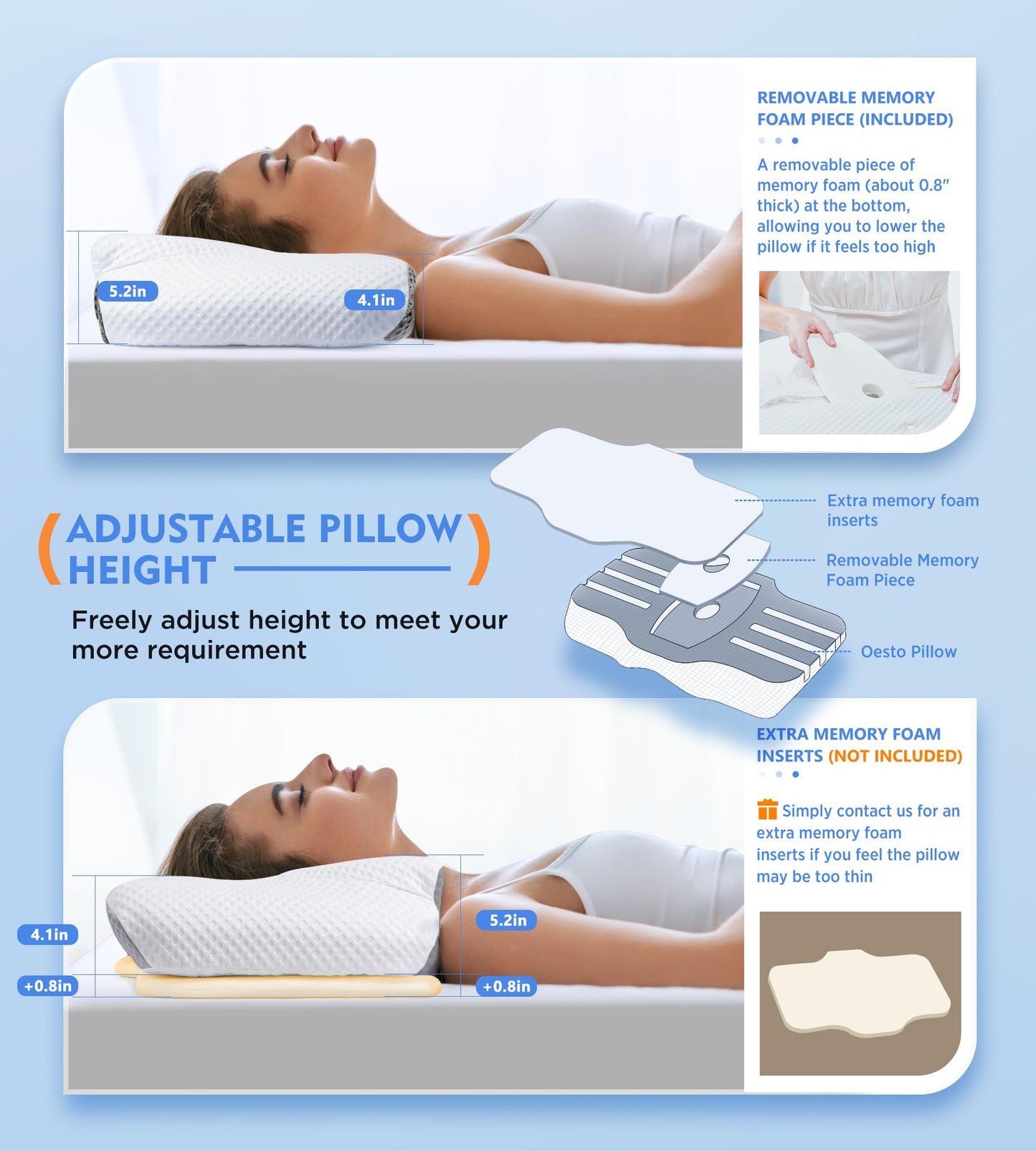 Osteo Cervical Pillow for Neck Pain Relief, Hollow Design Odorless Memory Foam Pillows with Cooling Case, Adjustable Orthopedic Bed Pillow for Sleeping, Support for Side Back Sleepers