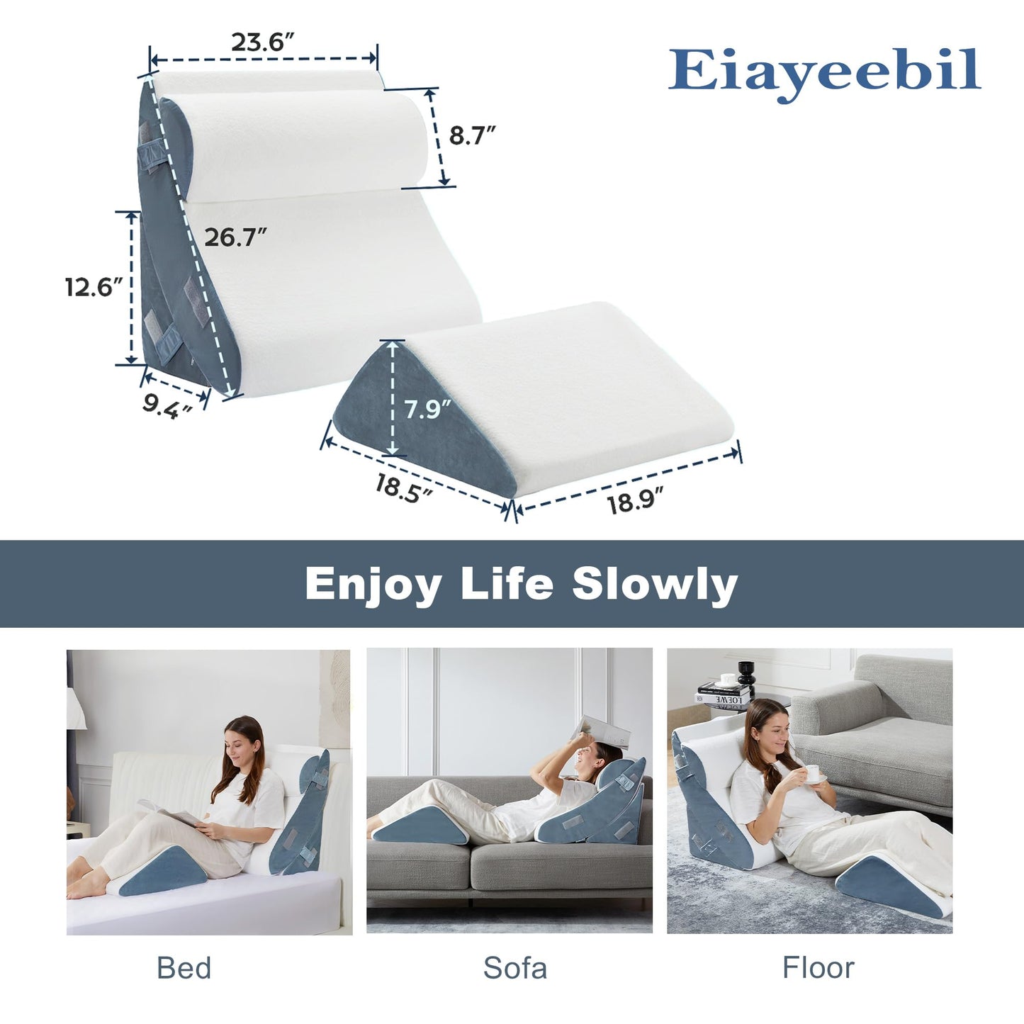 Eiayeebil 4pcs Orthopedic Bed Wedge Pillow for Sleeping, Memory Foam Pillows Set for Post Surgery, Back and Leg Pain Relief, Triangle Adjustable Support Pillow for After Surgery with Travel Bag