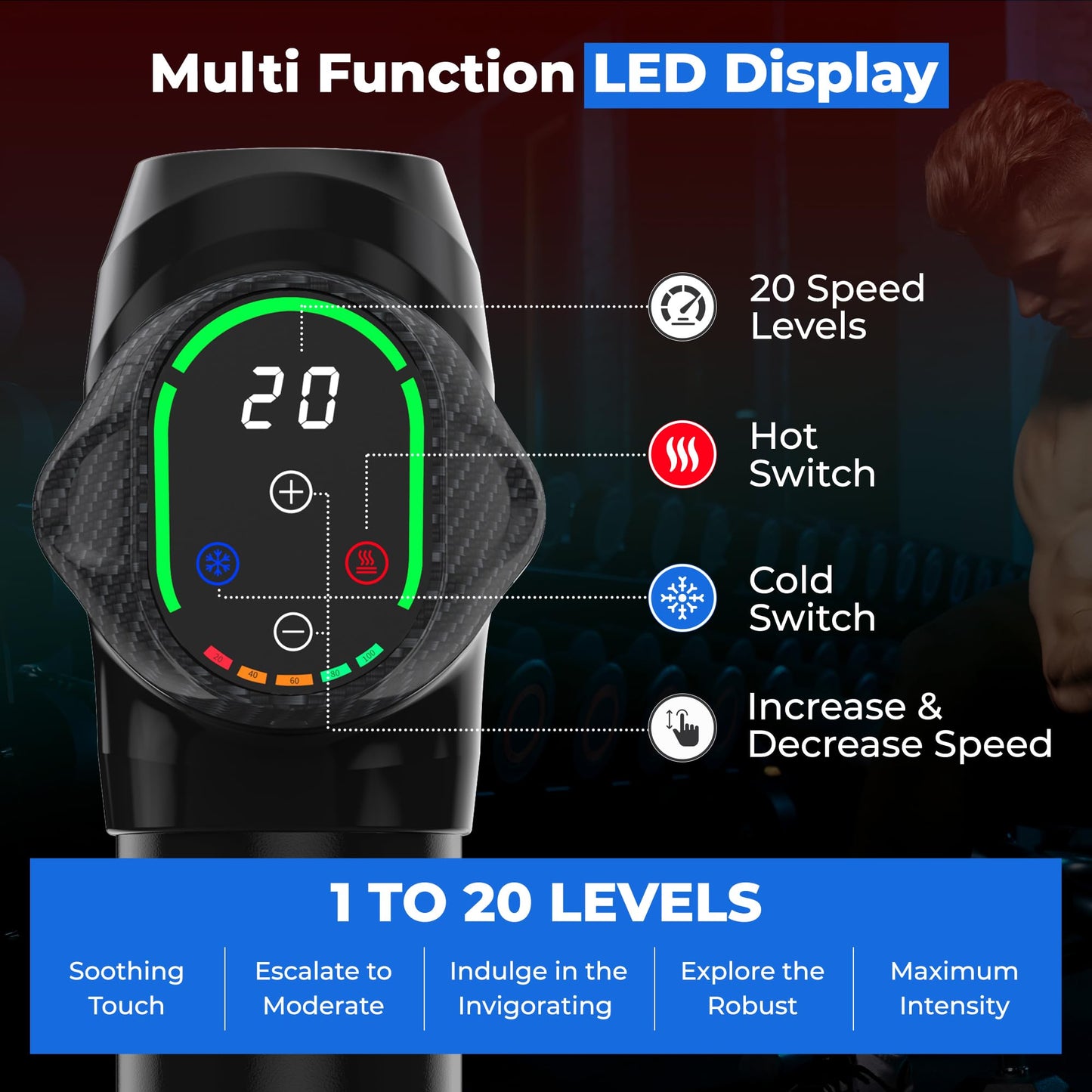 MuscleBuddy Massage Gun Deep Tissue with Heat and Cold Head, 6 Temperatures, 20 Levels & 10 Heads, Handheld Muscle Massager Gun with Carry Case, Portable Percussion Muscle Massager Gun (Black)