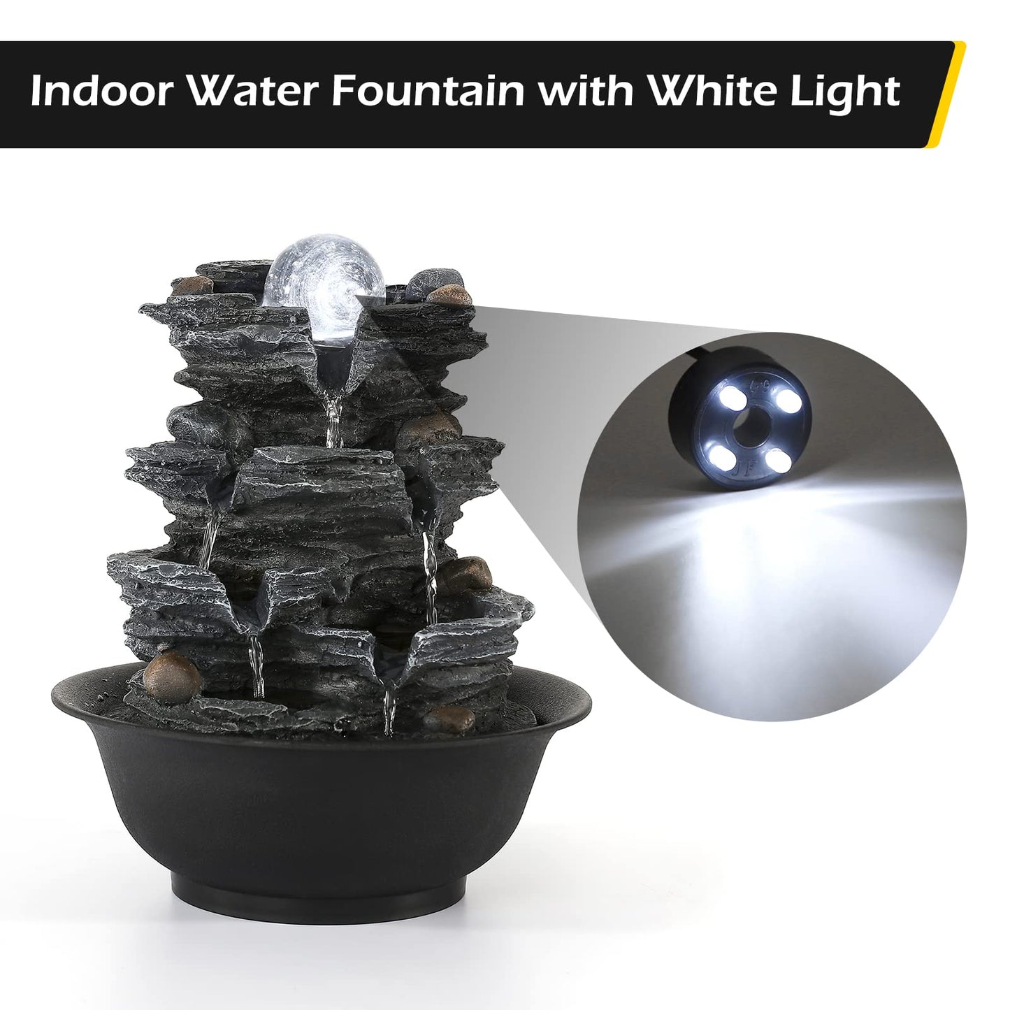 Dyna-Living Tabletop Water Fountain Indoor Waterfalls Fountains with White LED Light Decorative Feng Shui Tabletop Fountain with Automatic Pump