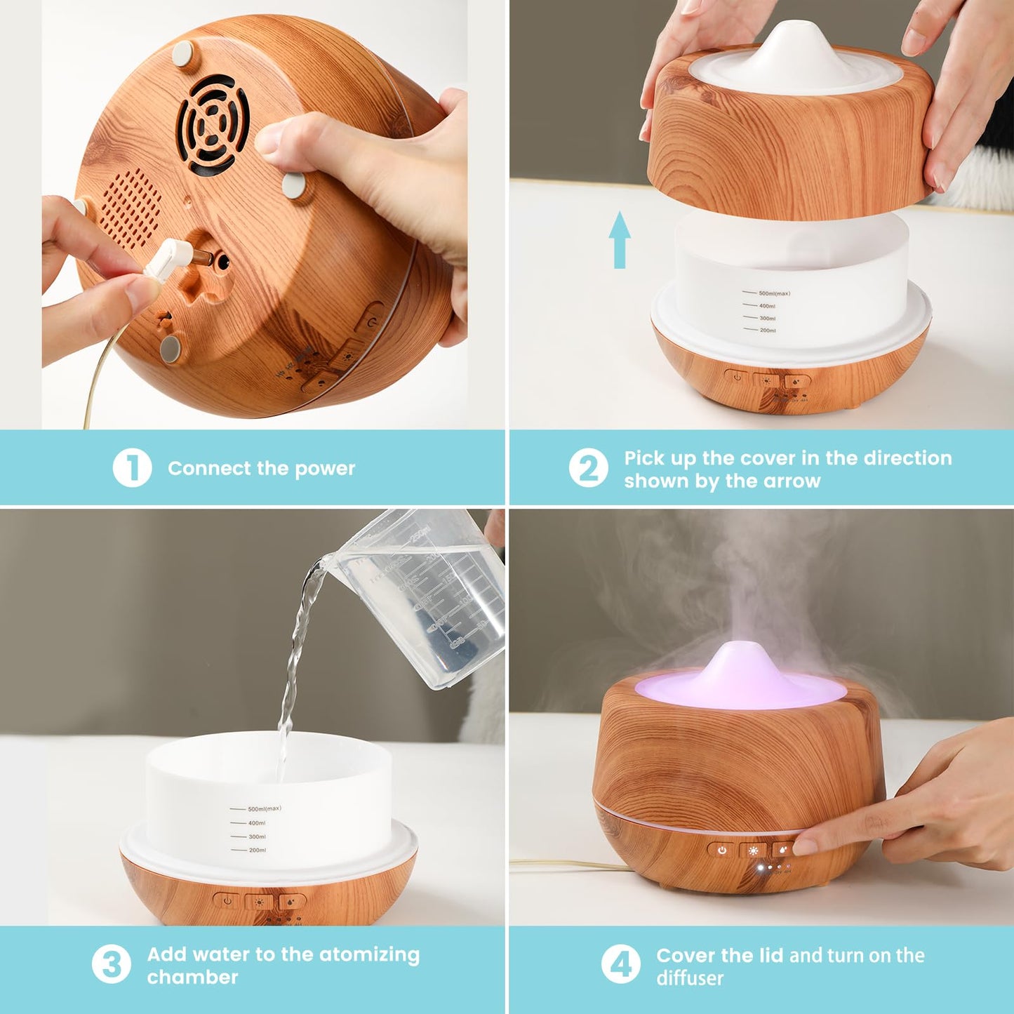 Inxdolhom Aromatherapy Diffuser,Oil Diffuser,500ml Difusor De Aromas para Casa 7 Ambient Light Waterless Auto Off,2 Mist with 10 Scented Essential Oils,Timer for Home, Bedroom, Office, Kids