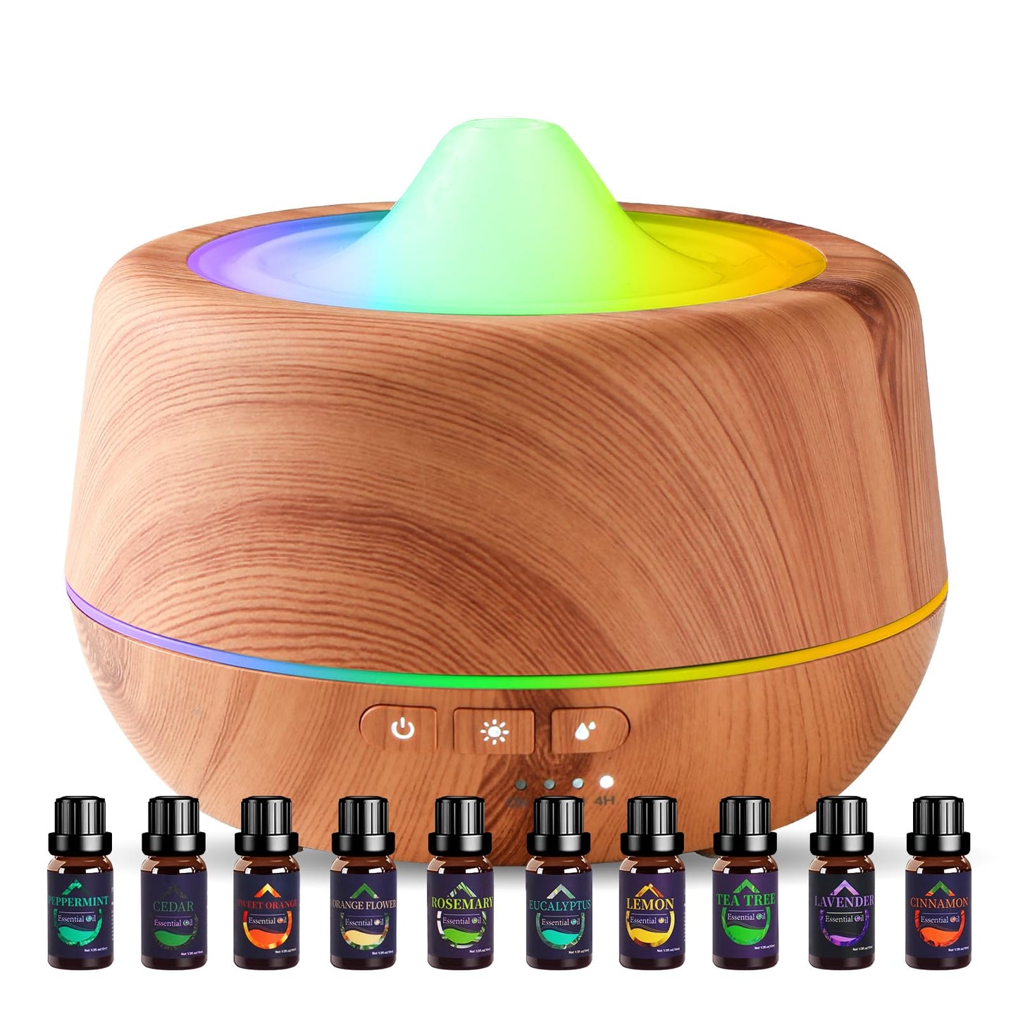 Inxdolhom Aromatherapy Diffuser,Oil Diffuser,500ml Difusor De Aromas para Casa 7 Ambient Light Waterless Auto Off,2 Mist with 10 Scented Essential Oils,Timer for Home, Bedroom, Office, Kids