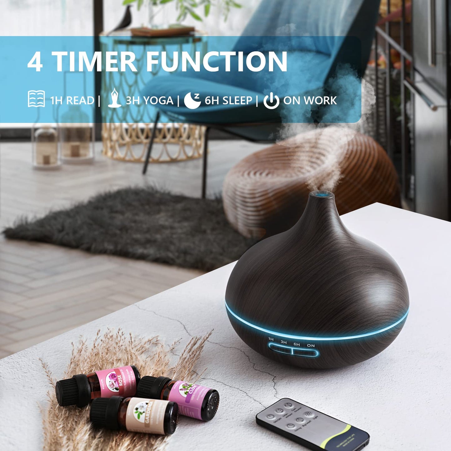 SACATR 550ml Oil Diffuser with 15x10mL Essential Oils, Essential Oil Diffusers with Remote Control, Aromatherapy Diffuser with Ultrasonic Technology for Home Office