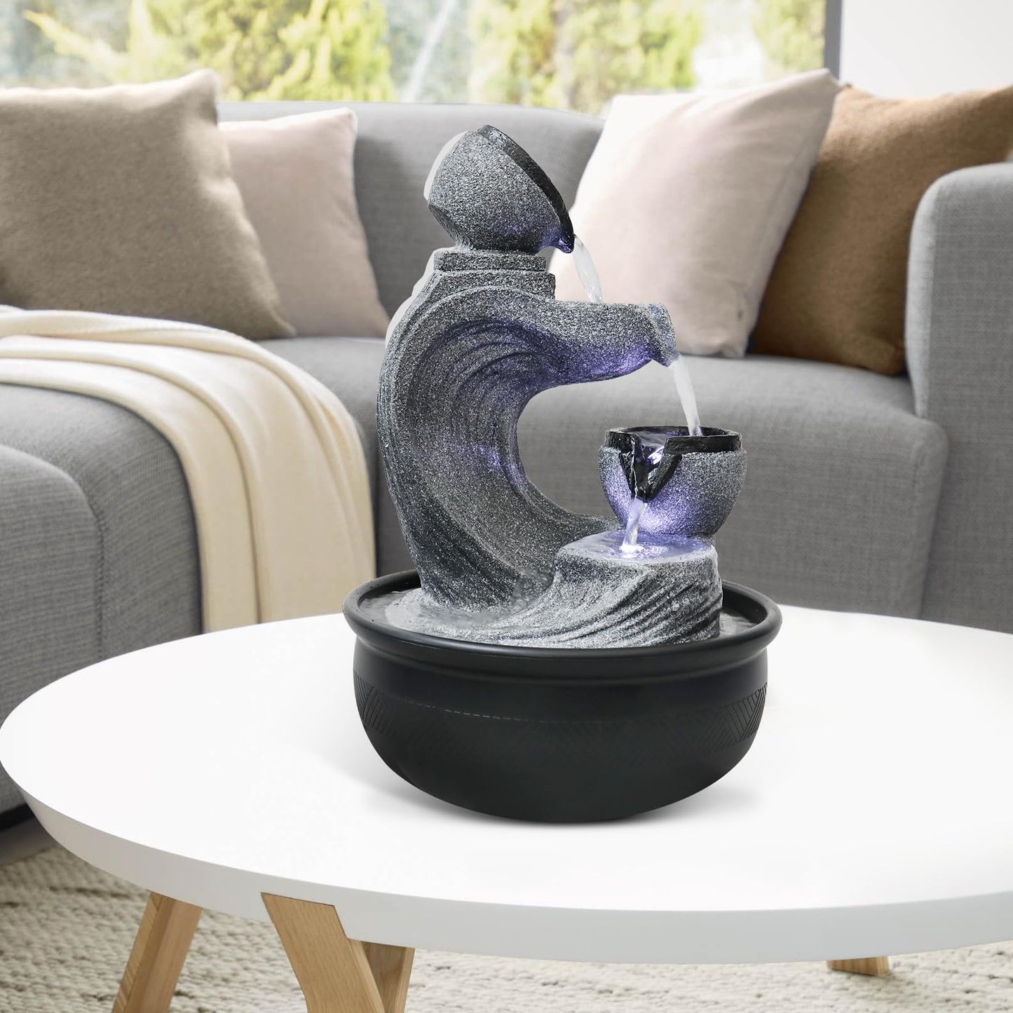 Agoodping 15.7-inch High 4-Tier Indoor Tabletop Water Fountain Polyresin Water Fountains - Resin Crafts - Elegant Design - Tabletop Ornament - Ideal for Desktop Home Office Living Room Gifts