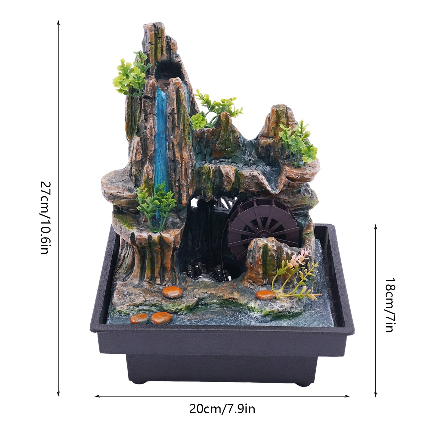 Small Fountain Rockery & Crystal Water Fountain Illuminated Waterfall, Indoor Relaxation Desktop Fountain Waterfall Feature with Automatic Pump for Home Office Bedroom Desk Décoration