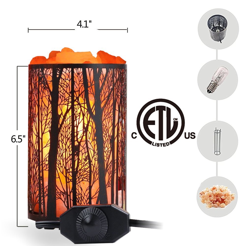 Himalayan Salt Lamp, Salt Rock Lamp Natural Night Light in Forest Design Metal Basket with Dimmer Switch (4.1 x 6.5 4.4-5lbs), 25Watt Bulbs & ETL Cord 1 Pack