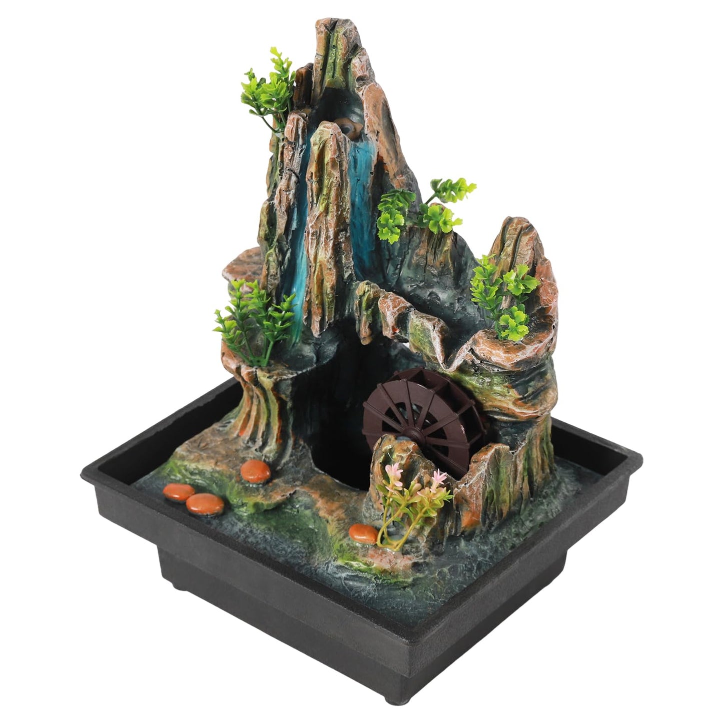 Small Fountain Rockery & Crystal Water Fountain Illuminated Waterfall, Indoor Relaxation Desktop Fountain Waterfall Feature with Automatic Pump for Home Office Bedroom Desk Décoration