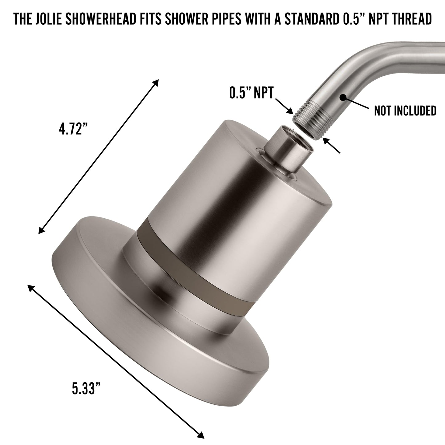 THE JOLIE FILTERED SHOWERHEAD | Clinically Tested, High Pressure Shower Filter For Healthier Hair & Skin | Reduce Hair Shedding, Protect Colored Hair, Soothe Dry Skin, Reduce Dandruff (Brushed Steel)
