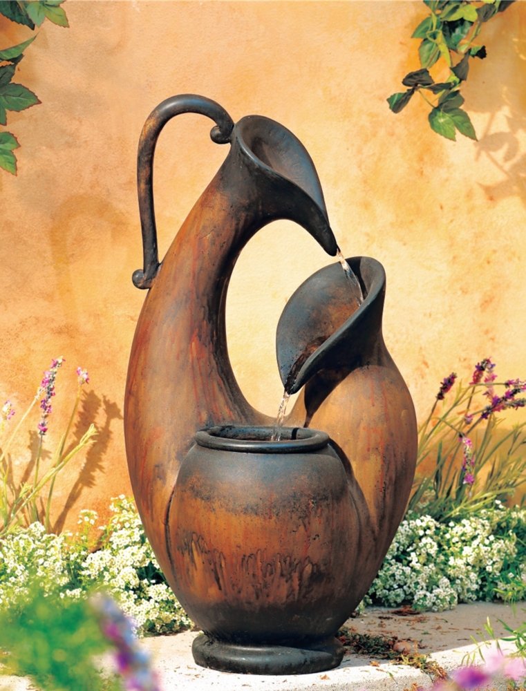 Mediterranean Jug Rustic Natural Cottage Zen Indoor Cascading Tabletop Water Fountain Weathered Aged Pottery 24" for Table Desk-Top Home Bedroom House Relaxation Living Room - John Timberland