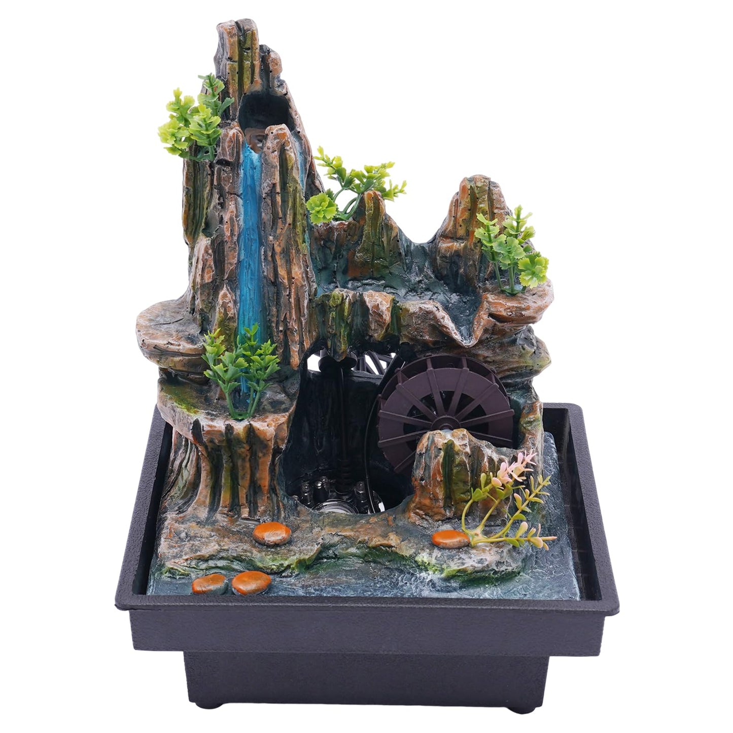Small Fountain Rockery & Crystal Water Fountain Illuminated Waterfall, Indoor Relaxation Desktop Fountain Waterfall Feature with Automatic Pump for Home Office Bedroom Desk Décoration