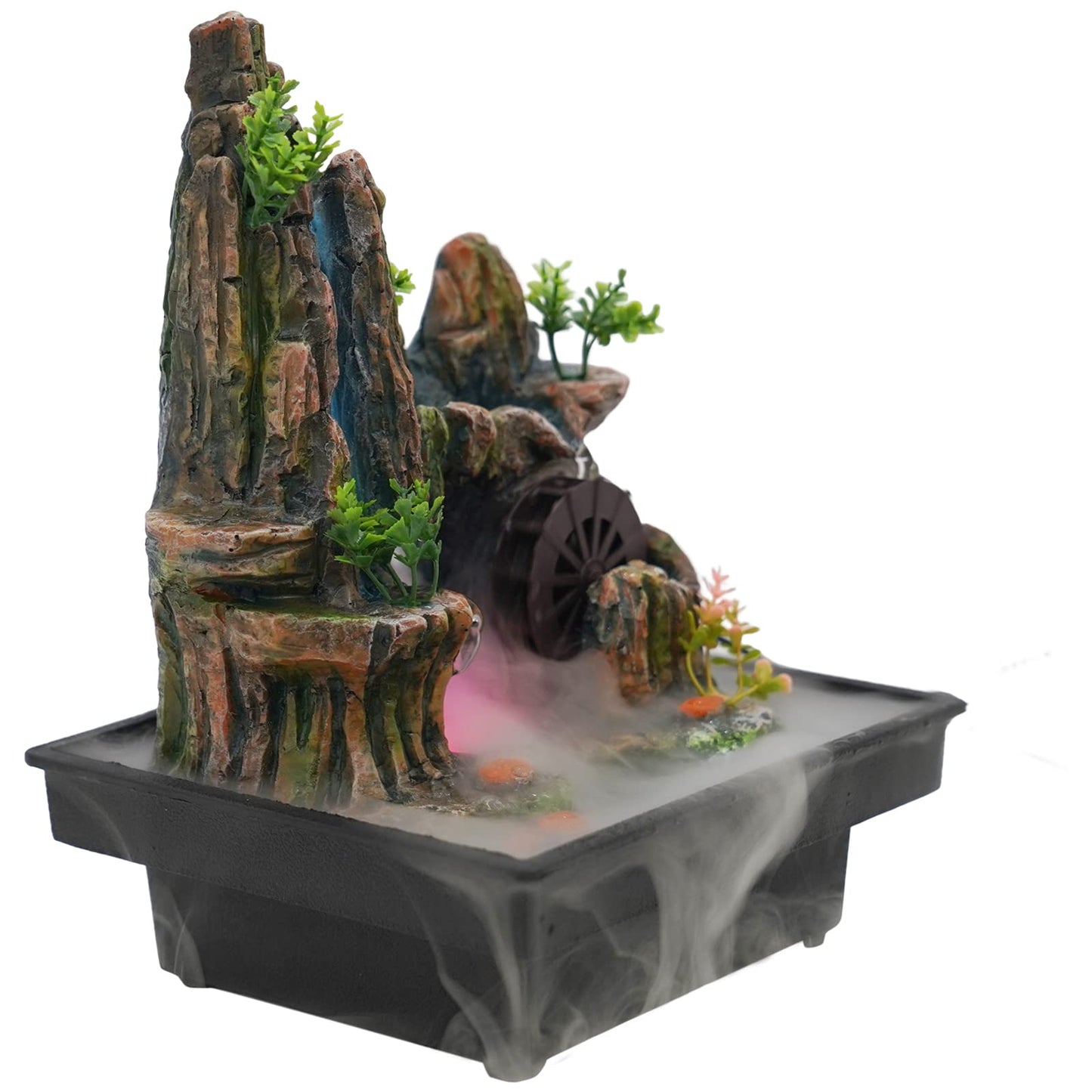 Small Fountain Rockery & Crystal Water Fountain Illuminated Waterfall, Indoor Relaxation Desktop Fountain Waterfall Feature with Automatic Pump for Home Office Bedroom Desk Décoration