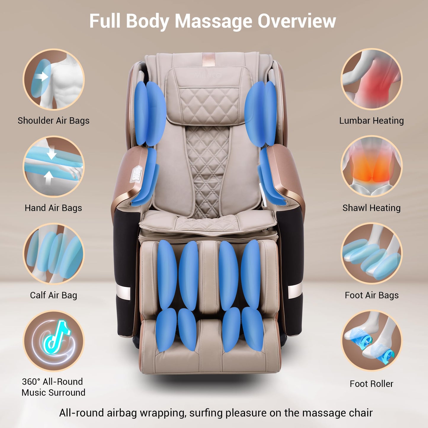 MYNTA 2024 4D Massage Chair for Full Body, 4D+2D Dual Mechanism with Waist & Shawl Heating, Zero Gravity Recliner Foot & Calf Massage, Extended SL-Track, Music Sync with Hi-Fi Bluetooth Speaker