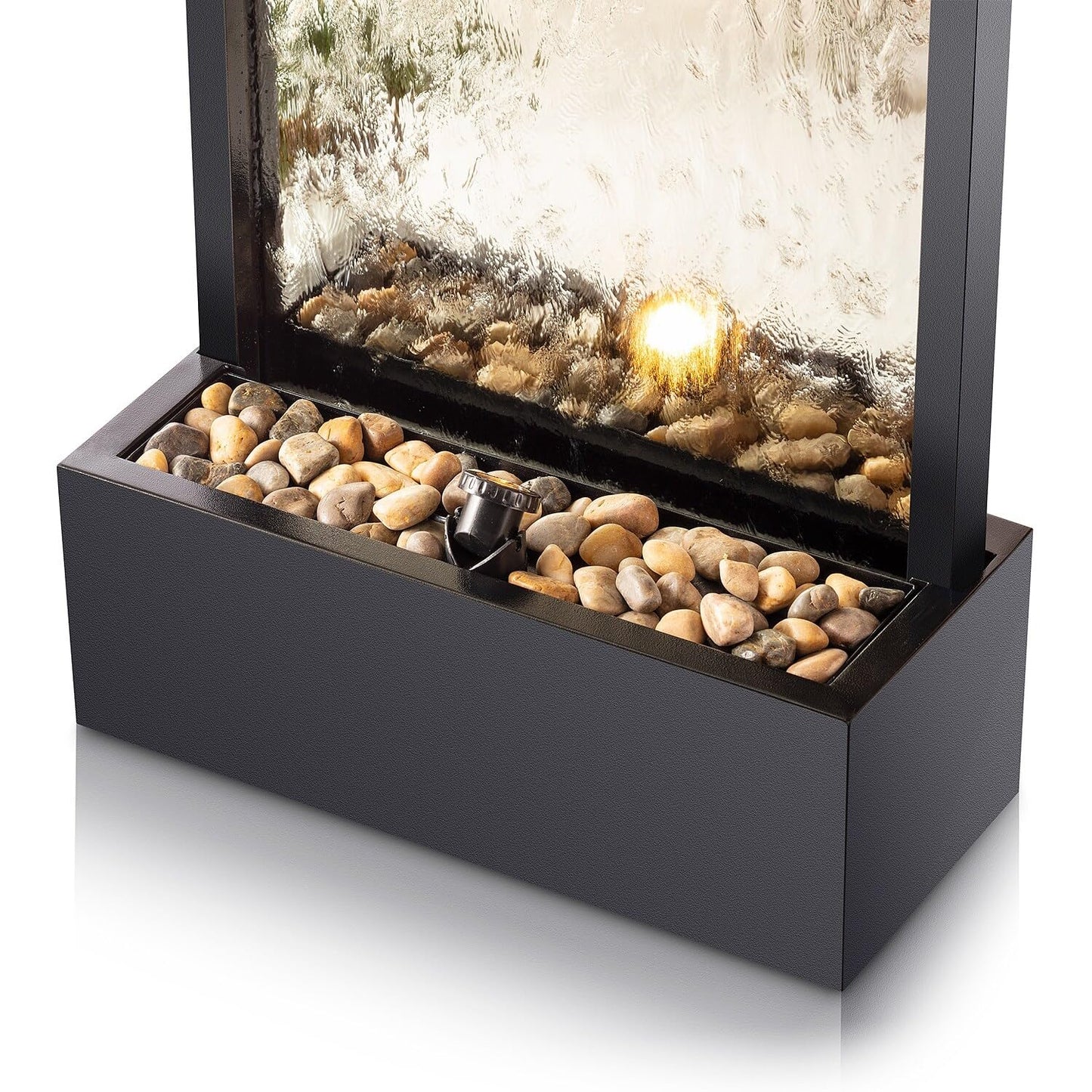 Alpine Corporation Mirror Waterfall Fountain with Stones and Lights - Zen Indoor/Outdoor Decor for Office, Living Room, Patio, Entryway - 72 Inches