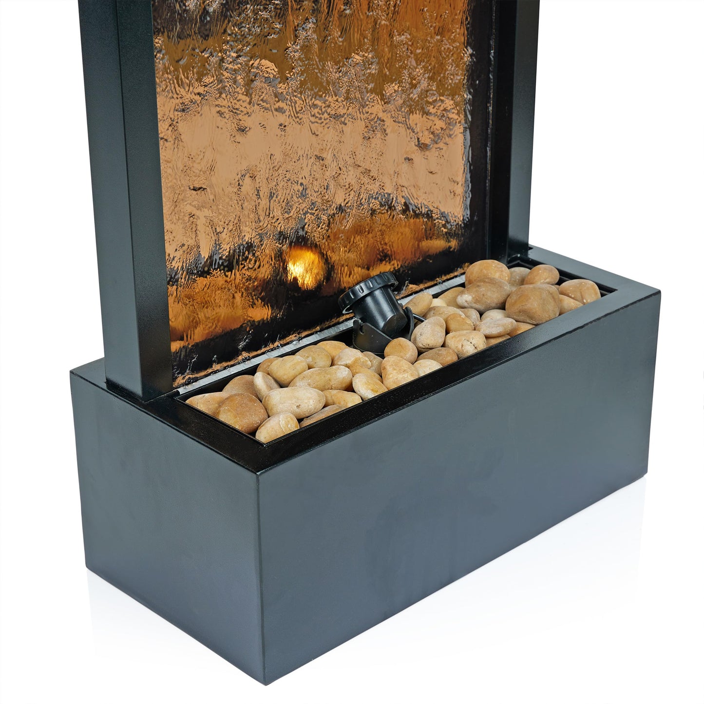 Alpine Corporation 48" Tall Indoor/Outdoor Mirror Zen Waterfall Fountain with Stones and Lights, Bronze