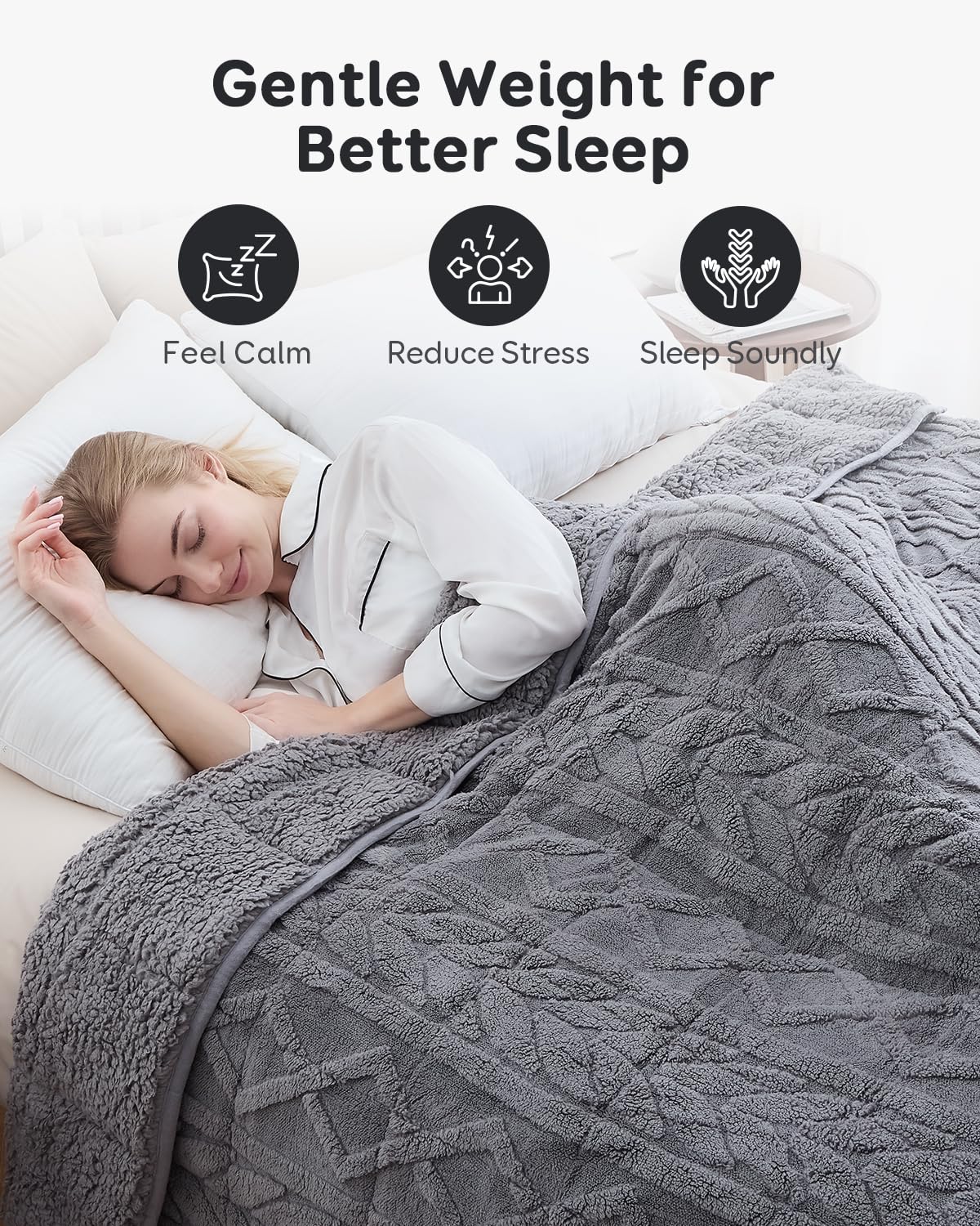 Sivio Weighted Blanket Queen Size 15 lbs for Adults, Sherpa Fleece Weighted Blanket Jacquard Heavy Blanket for Sleeping, Reversible Super Soft Warm Cozy Fluffy Blanket for Adult, 60 x 80inches, Grey