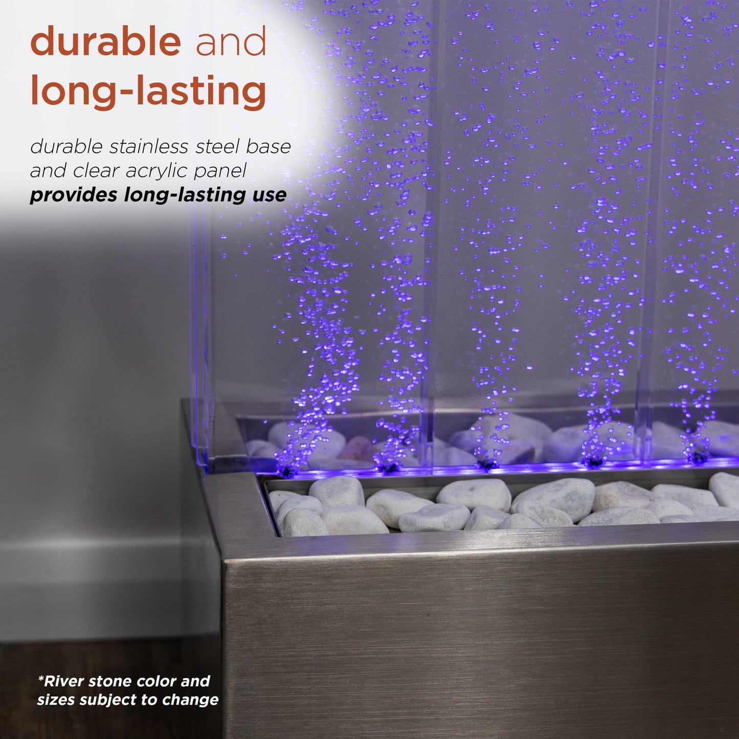 Alpine Corporation MLT134SL Indoor Floor Bubble Wall Water Fountain with Color-Changing LED Lights and Remote, 72", Silver