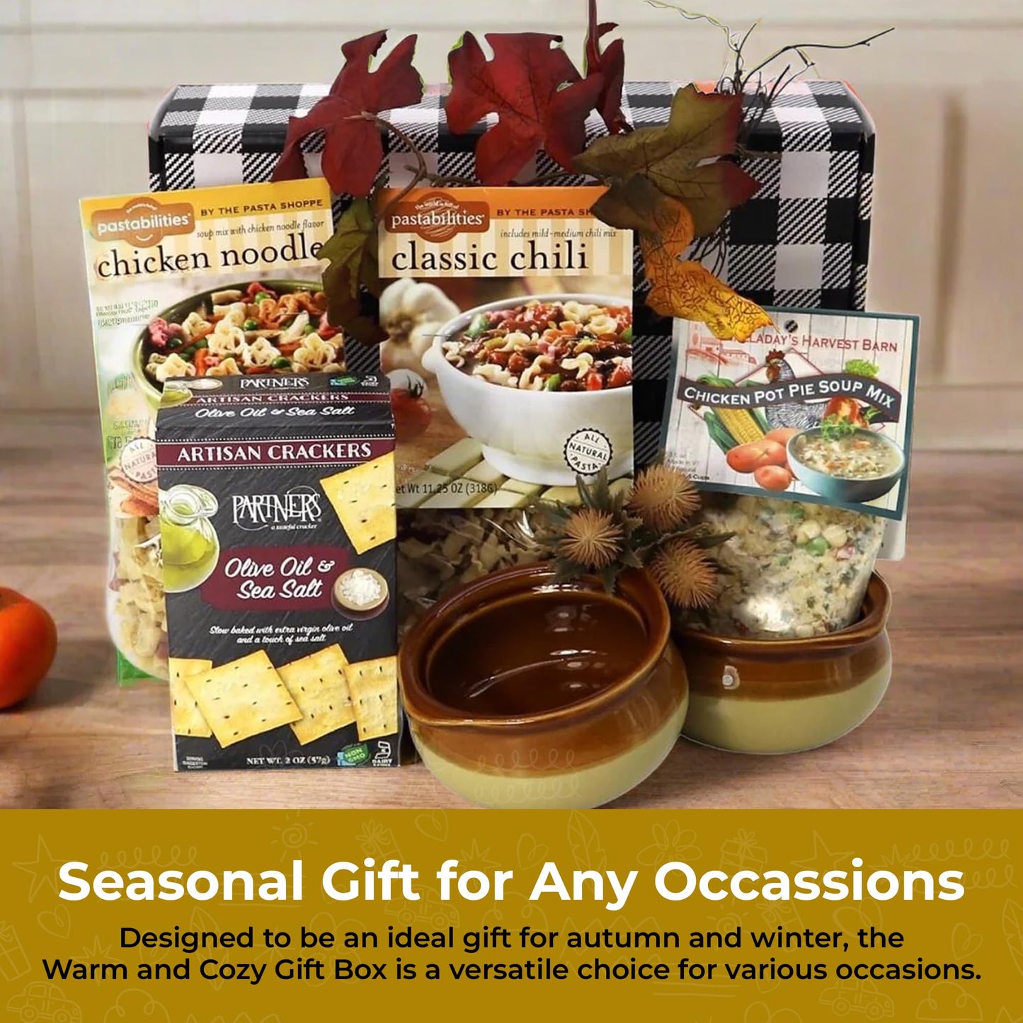 Gift Basket Village Warm and Cozy Gift Box - Includes Crackers, Soup Bowls and Savory Soups - Get Well Soon Gifts for Women and Men - Comfort Food Gift Box for Cold Weather, Winter, Autumn & More