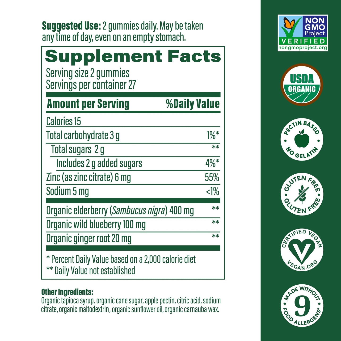 MegaFood Elderberry Immune Support Supplement - Vegan Elderberry Gummies for Adults - Made with Zinc and Real Food - Pectin-Based, Gluten-Free, USDA Organic - 54 Gummies, 27 Servings