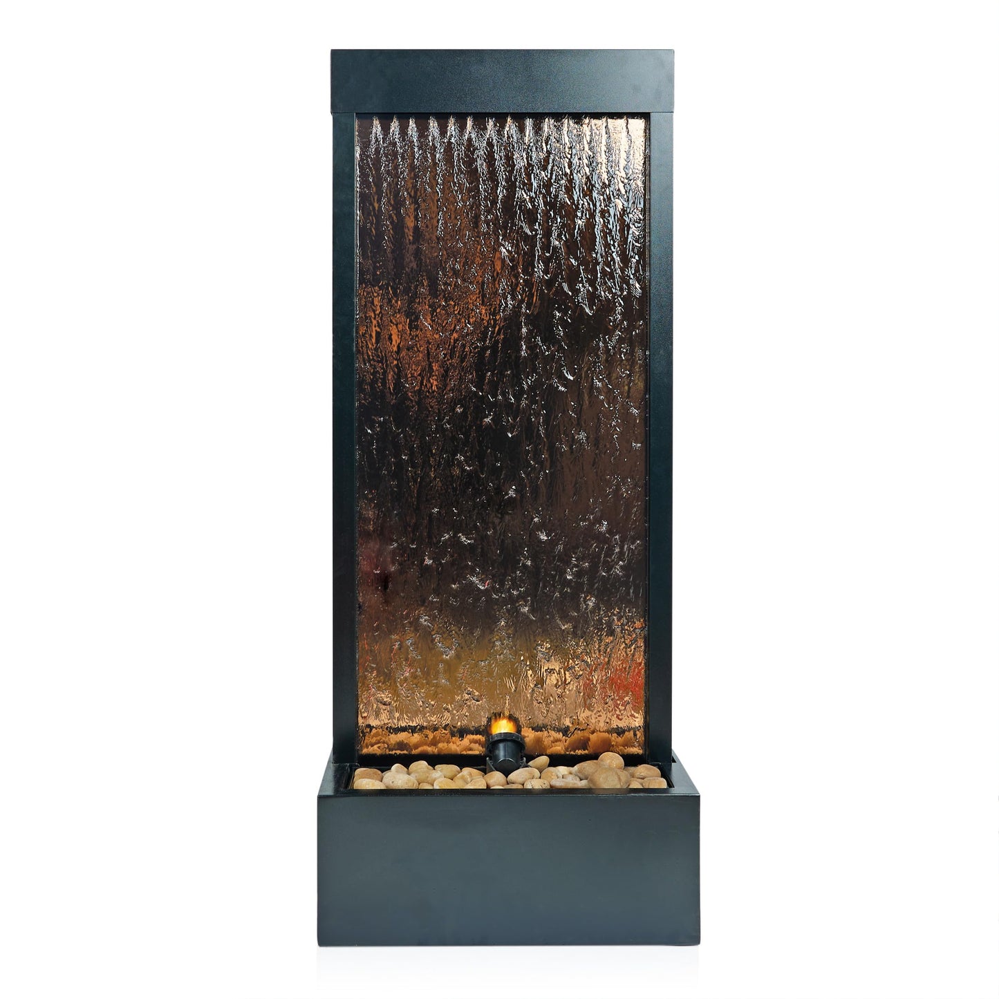 Alpine Corporation 48" Tall Indoor/Outdoor Mirror Zen Waterfall Fountain with Stones and Lights, Bronze