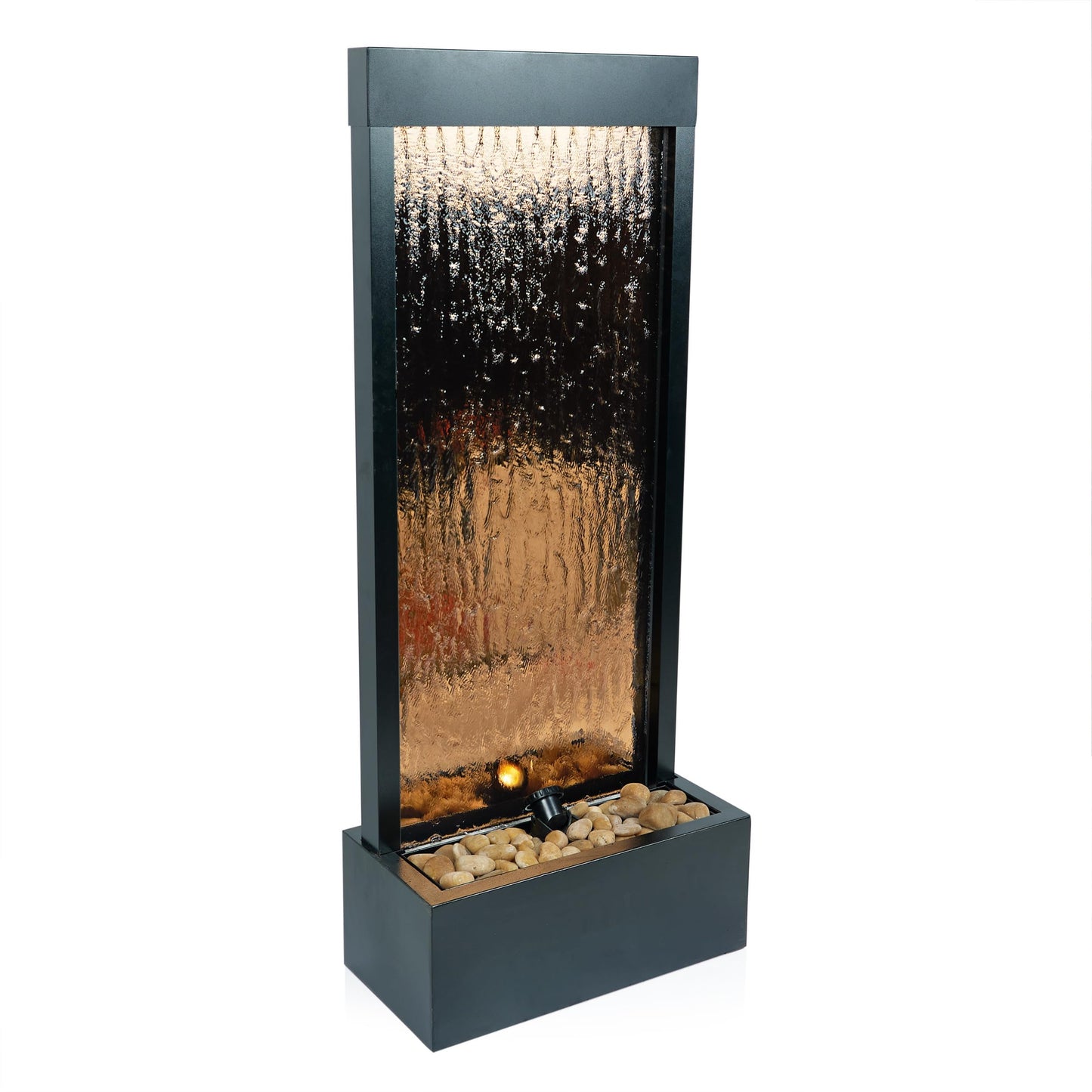 Alpine Corporation 48" Tall Indoor/Outdoor Mirror Zen Waterfall Fountain with Stones and Lights, Bronze