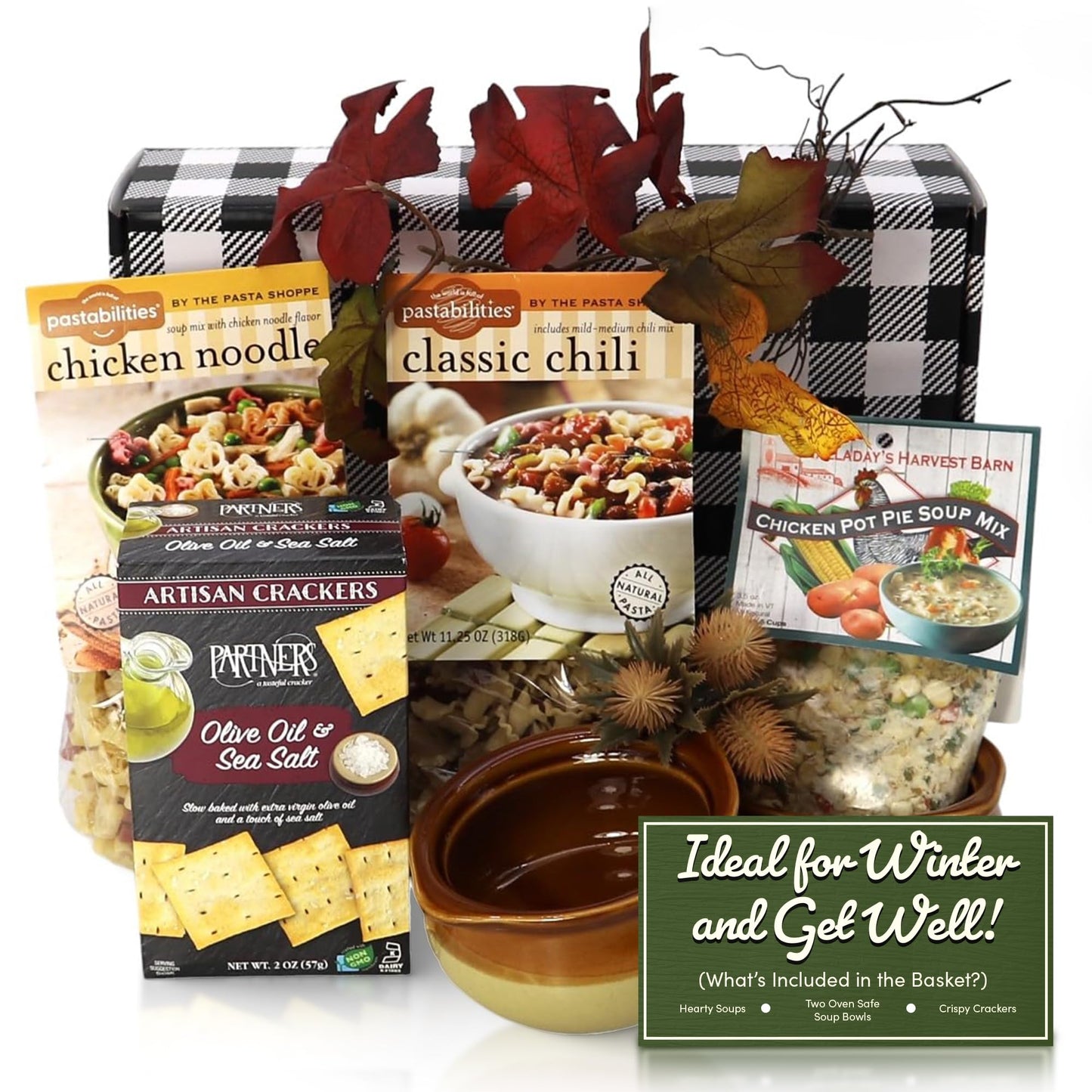Gift Basket Village Warm and Cozy Gift Box - Includes Crackers, Soup Bowls and Savory Soups - Get Well Soon Gifts for Women and Men - Comfort Food Gift Box for Cold Weather, Winter, Autumn & More