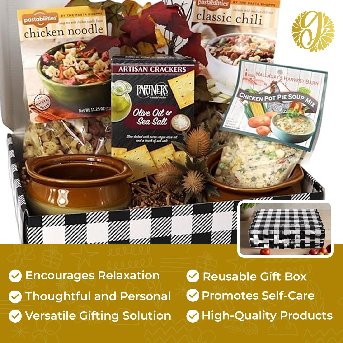 Gift Basket Village Warm and Cozy Gift Box - Includes Crackers, Soup Bowls and Savory Soups - Get Well Soon Gifts for Women and Men - Comfort Food Gift Box for Cold Weather, Winter, Autumn & More
