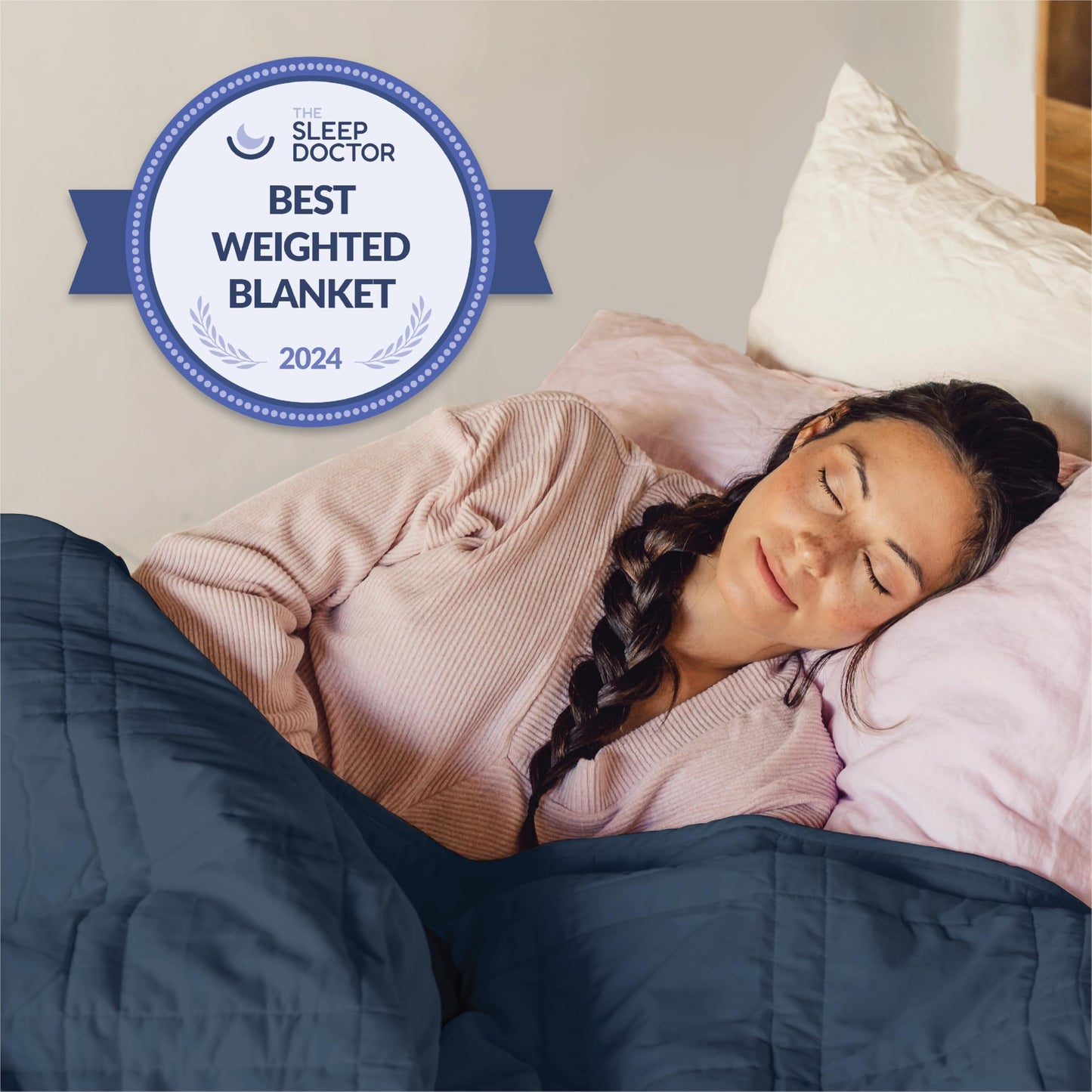 Baloo Weighted Blanket for Adults 12 lb Throw (Navy Blue, 42"x72") | Cooling & 100% Cotton | Machine Washable & Dryer Safe | Glass Microbead Fill