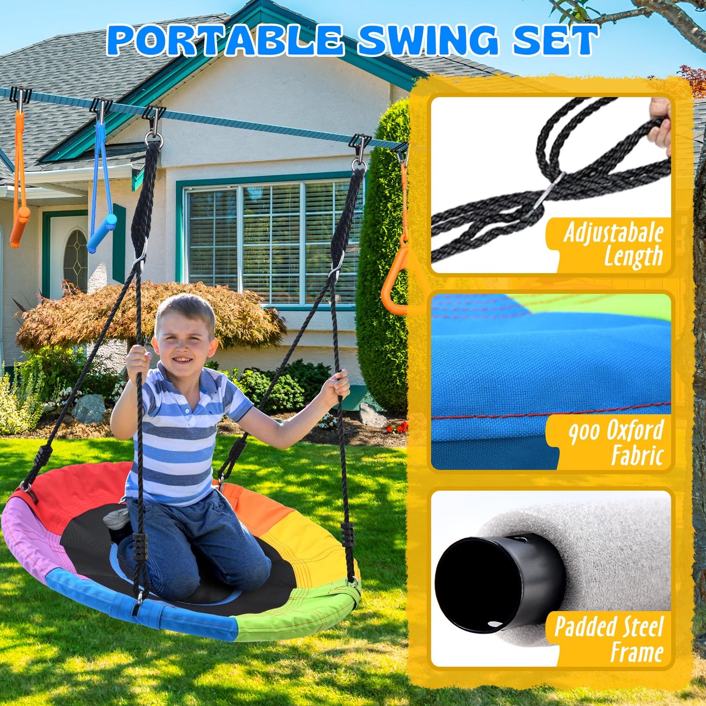 Hapfan 50 FT Ninja Warrior Obstacle Course for Kids with Swing, Weather-Proof Ninja Rope Course for Kids Outside with 10 Accessorries, Outdoor Playset Backyard with Monkey Bars