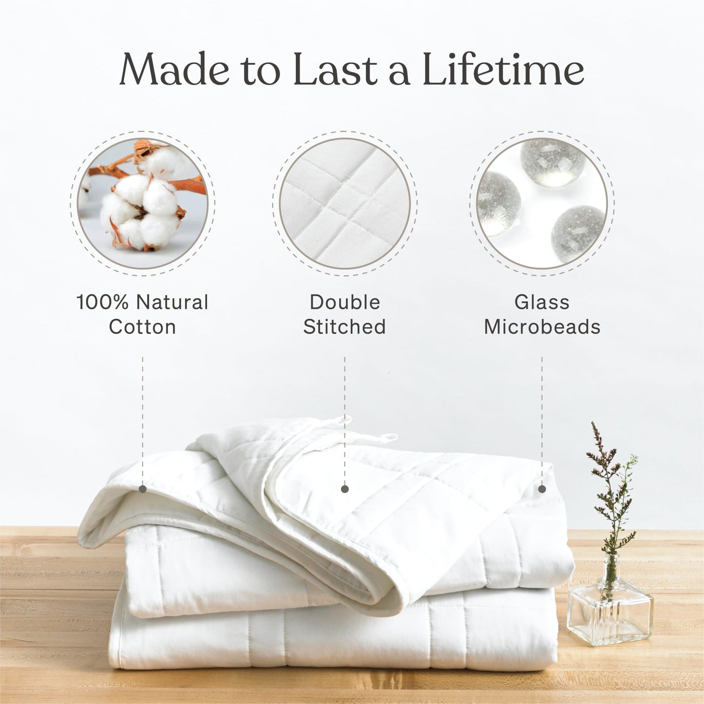 Baloo Weighted Blanket for Adults 25 lb King (Pebble White, 80"x87") | Cooling & 100% Cotton | Glass Microbead Fill