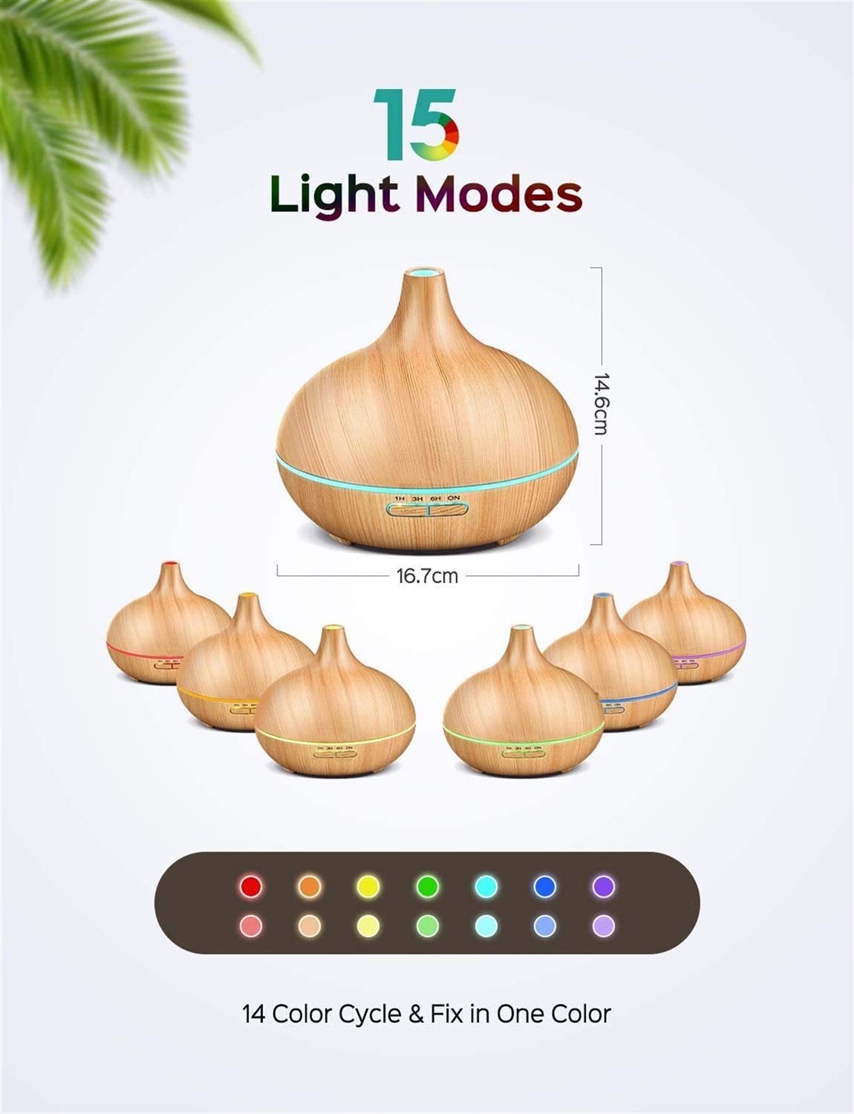 CAFFIA Essential Oil Diffuser, 300ml Aromatherapy Diffuser, Aroma Cool Mist Humidifier Gift Set, 4 Timer Setting, BPA-Free, Waterless Auto-Off, 7 Color LED Lights, for Home, Bedroom