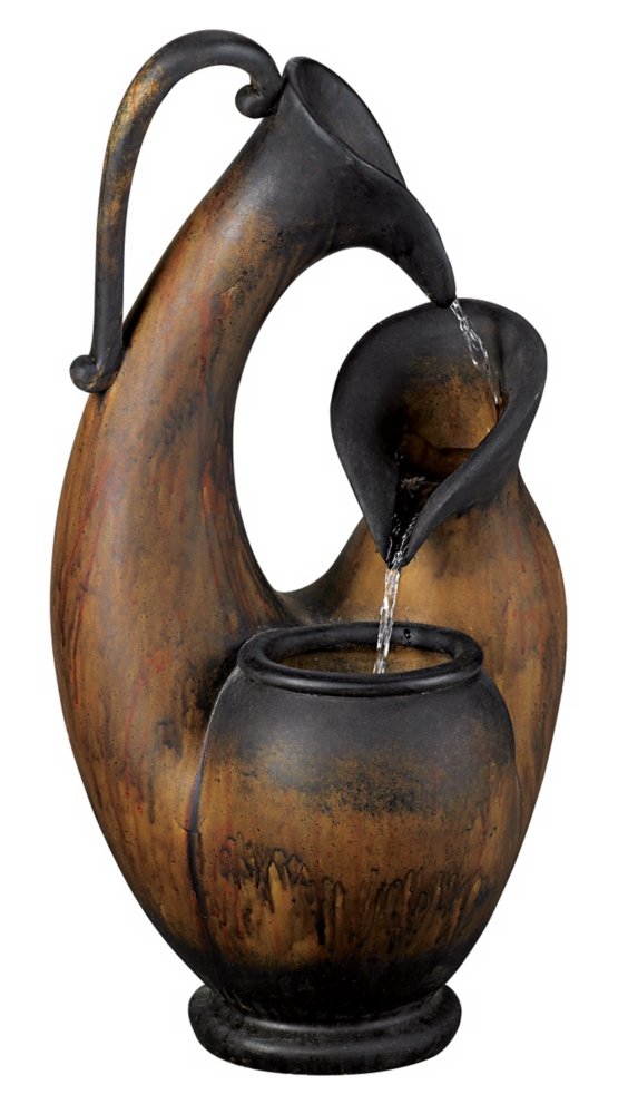 Mediterranean Jug Rustic Natural Cottage Zen Indoor Cascading Tabletop Water Fountain Weathered Aged Pottery 24" for Table Desk-Top Home Bedroom House Relaxation Living Room - John Timberland