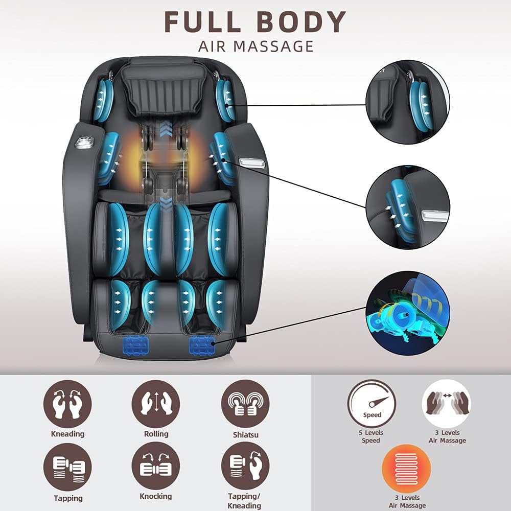 iRest A306 Massage Chair, Full Body Zero Gravity Recliner with AI Voice Control, SL Track, Bluetooth, Yoga Stretching, Foot Rollers, Airbags, Heating (Black)