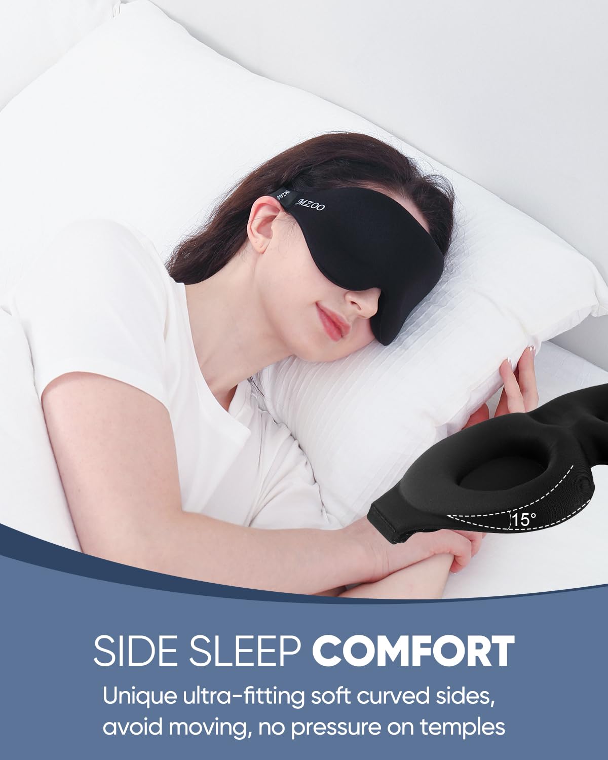 MZOO Sleep Eye Mask for Men Women, Zero Eye Pressure 3D Sleeping Mask, Light Blocking Patented Design Night Blindfold, Soft Eye Shade Cover for Travel, Black