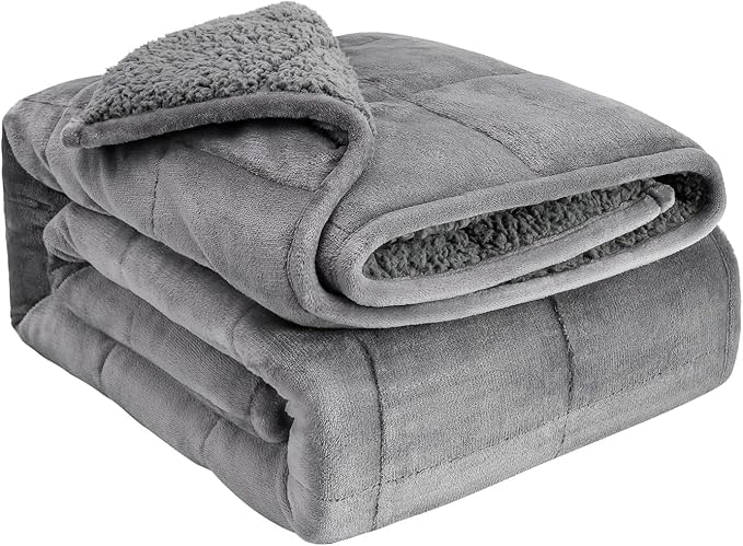 Sivio Sherpa Fleece Weighted Blanket for Adult, 15 lbs Heavy Fuzzy Throw Blanket with Soft Plush Flannel, Reversible Twin-Size Super Soft Extra Warm Cozy Fluffy Blanket, 48x72 Inches Dual Sided Grey