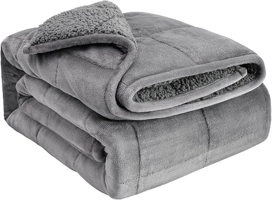 Sivio Sherpa Fleece Weighted Blanket for Adult, 15 lbs Heavy Fuzzy Throw Blanket with Soft Plush Flannel, Reversible Twin-Size Super Soft Extra Warm Cozy Fluffy Blanket, 48x72 Inches Dual Sided Grey