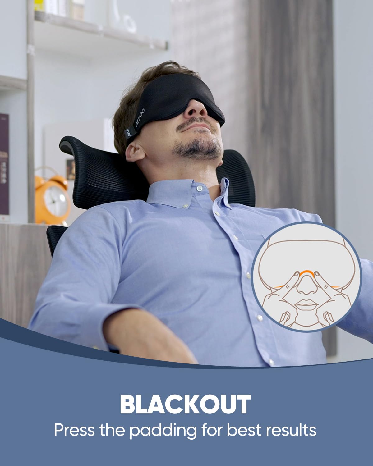 MZOO Sleep Eye Mask for Men Women, Zero Eye Pressure 3D Sleeping Mask, Light Blocking Patented Design Night Blindfold, Soft Eye Shade Cover for Travel, Black