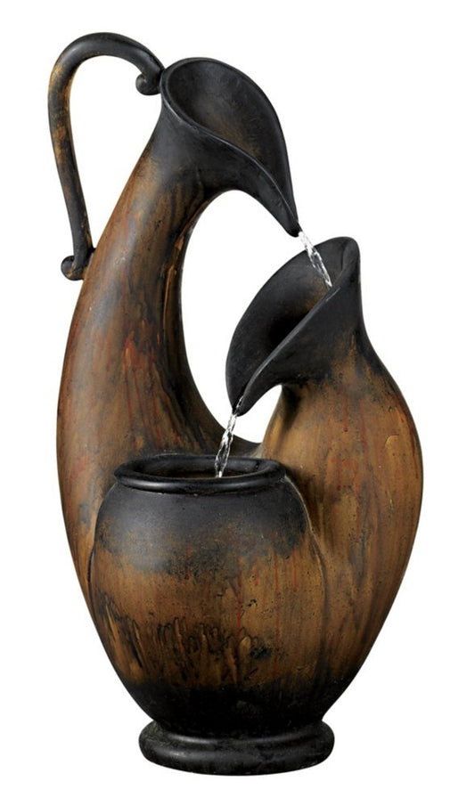 Mediterranean Jug Rustic Natural Cottage Zen Indoor Cascading Tabletop Water Fountain Weathered Aged Pottery 24" for Table Desk-Top Home Bedroom House Relaxation Living Room - John Timberland