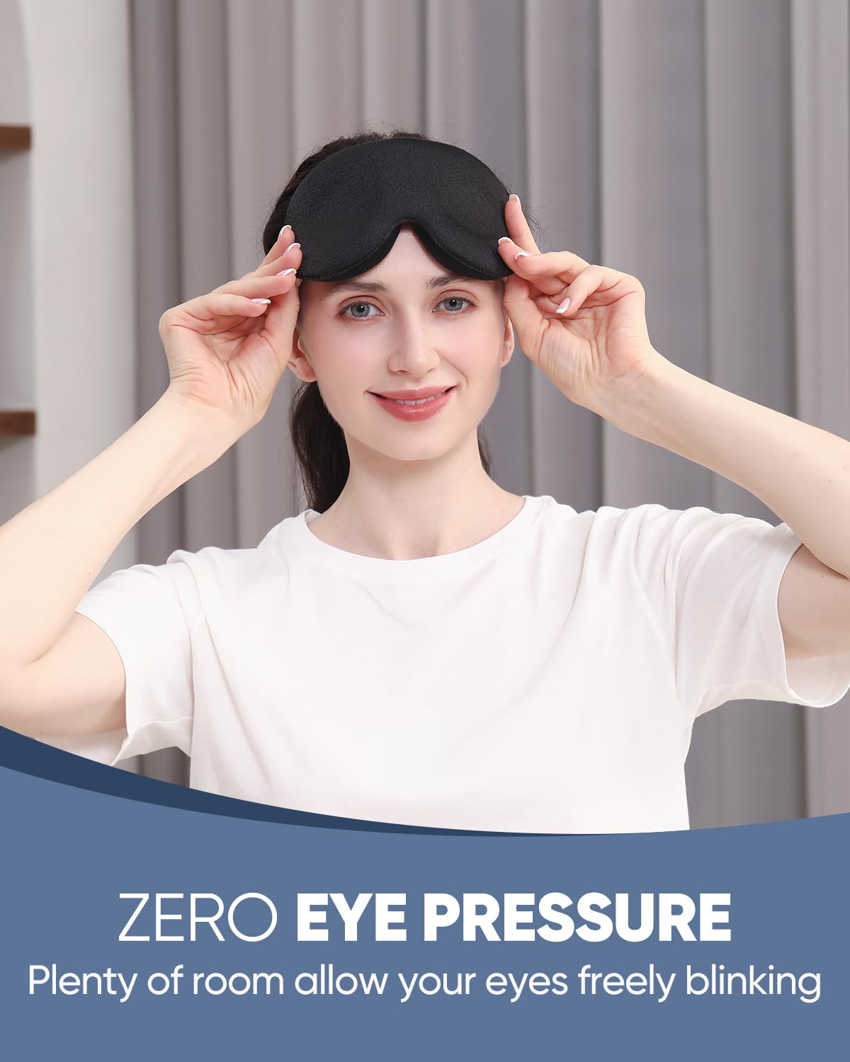 MZOO Sleep Eye Mask for Men Women, Zero Eye Pressure 3D Sleeping Mask, Light Blocking Patented Design Night Blindfold, Soft Eye Shade Cover for Travel, Black