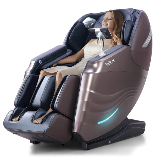 RELX Massage Chair Full Body Zero Gravity SL-Track Shiatsu Massage Chair, 12 Modes, Airbag Massage, with Yoga Stretch, Foot Massage, AI Control (Brown)
