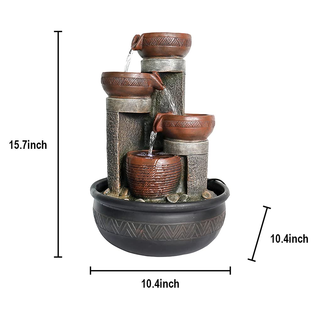Handunmi 15.7" H 4-Tier Indoor Tabletop Waterfall Fountain with LED Lights Desktop Fountains Calming Sound for Home Office Decor (15.7ihch)