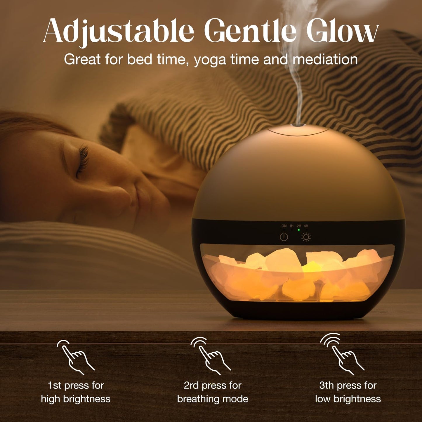 2-in-1 Ultrasonic Essential Oil Diffuser & Himalayan Salt Lamp, 100ml Aromatherapy Diffuser, Cool Mist Humidifier with Timer, 100% Pure Himalayan Salt, Auto Shut-Off, Ambient Glow (Gold)