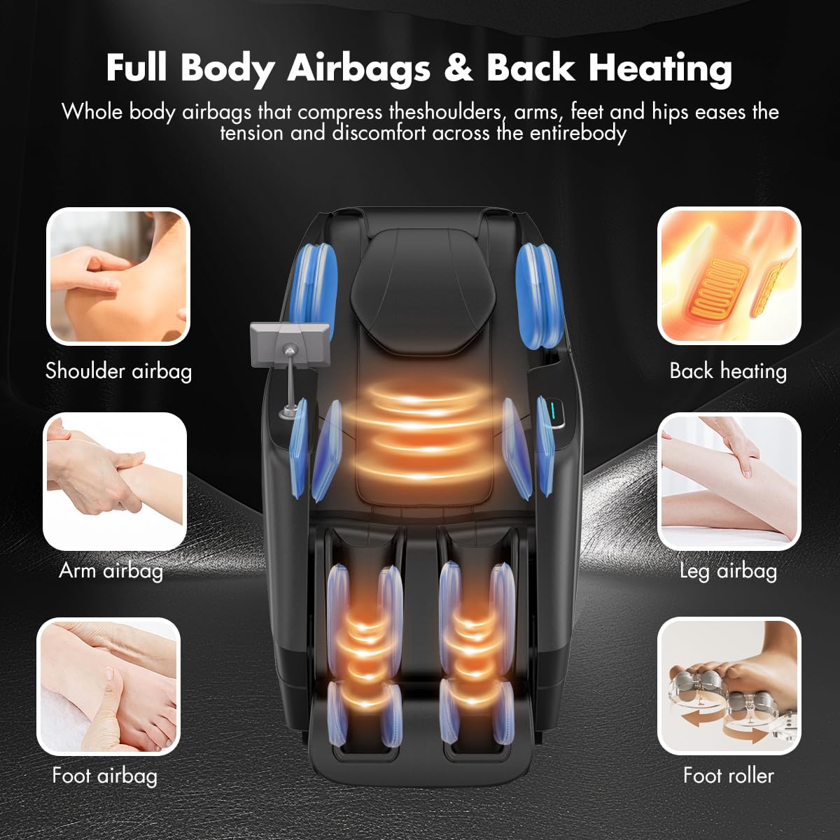 KULED Massage Chair Full Body, 4D Zero Gravity Massage Chairs with Airbags, Touch Screen Controller, Heating Function, Foot Massage and Bluetooth, Fit Office, Living Room and Bedroom (Black)