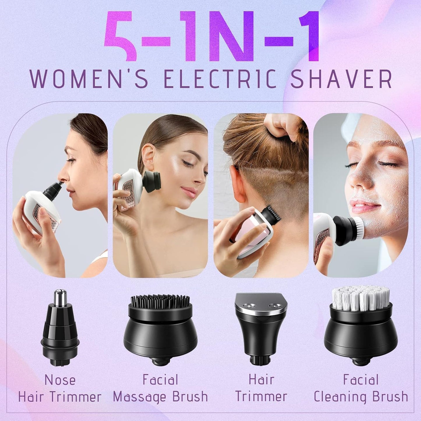 Electric Razors for Women, 5 in 1 Cordless Electric Painless Leg Shaver for Women, Hair Remover for Legs Bikini Face Lips Hairs Sensitive Skin